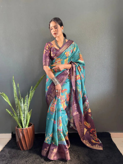 Heritage Silk Saree with Artistic Handpainted Print