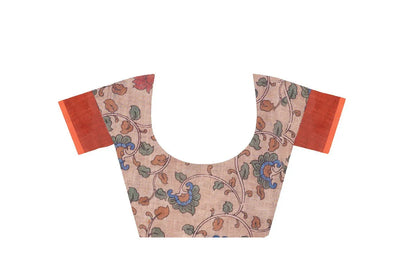 Graceful Woven Saree with Handcrafted Kalamkari Detailing