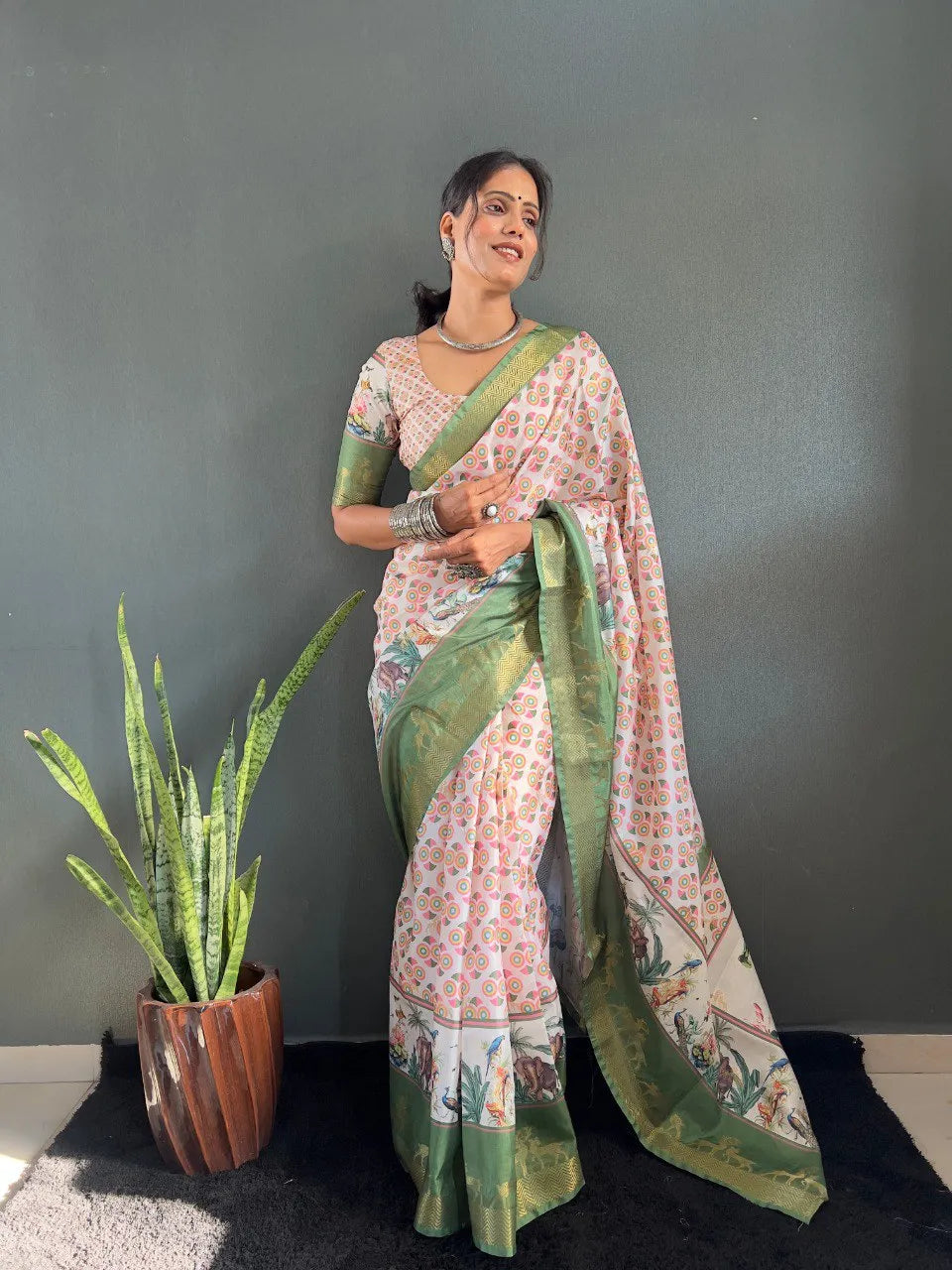 Heritage Silk Saree with Artistic Handpainted Print