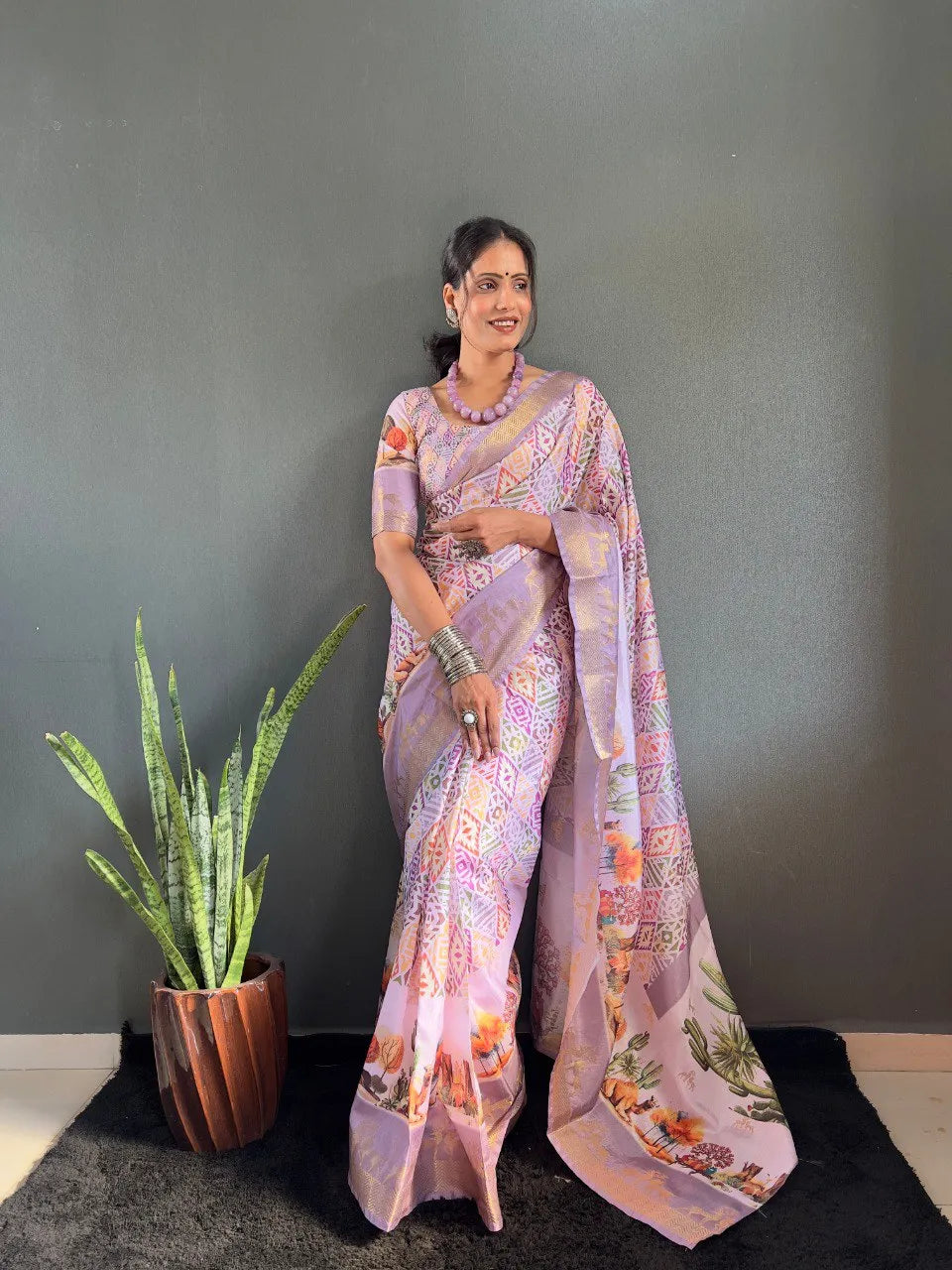 Heritage Silk Saree with Artistic Handpainted Print