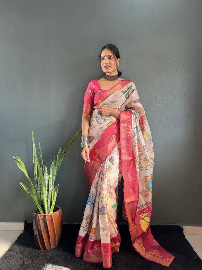 Heritage Silk Saree with Artistic Handpainted Print