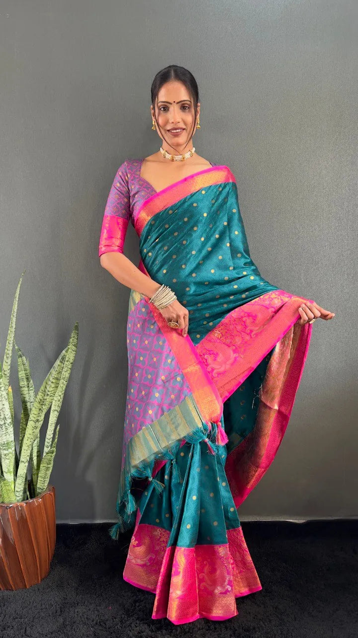 Luxury Silk Saree with Intricate Golden Zari Work