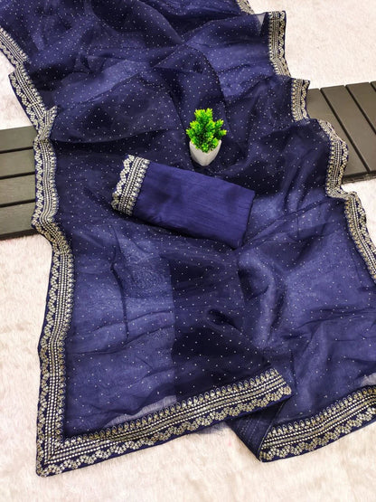 Graceful Charm in Elegant Navy Blue Saree