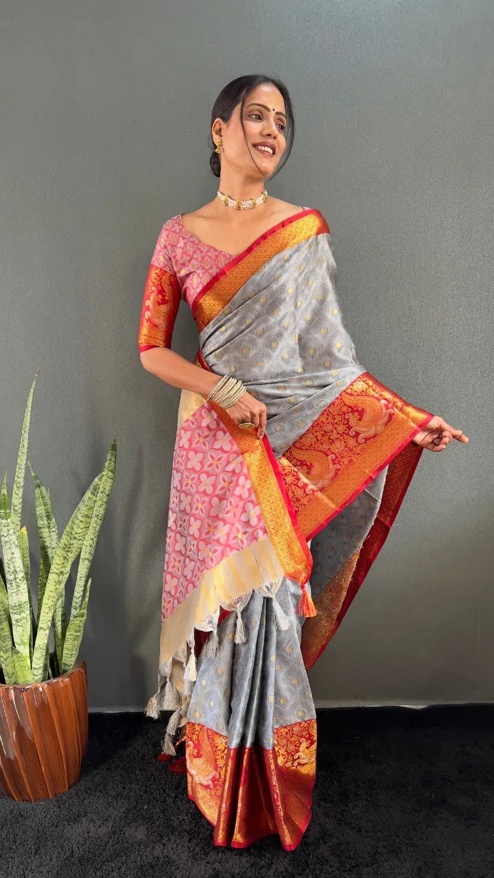 Luxury Silk Saree with Intricate Golden Zari Work