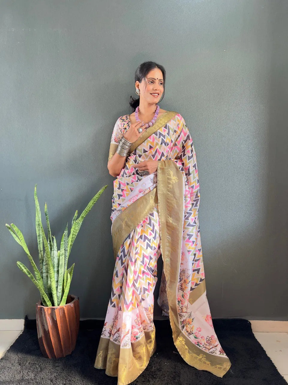 Heritage Silk Saree with Artistic Handpainted Print