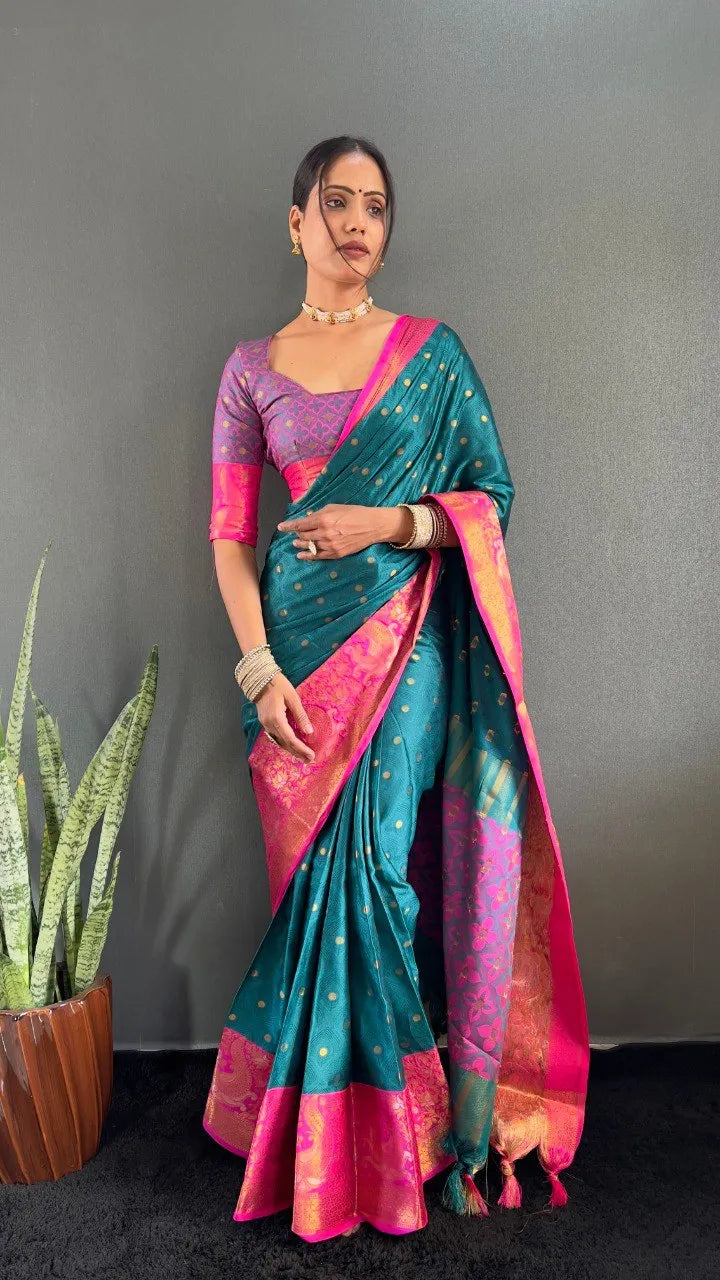 Luxury Silk Saree with Intricate Golden Zari Work