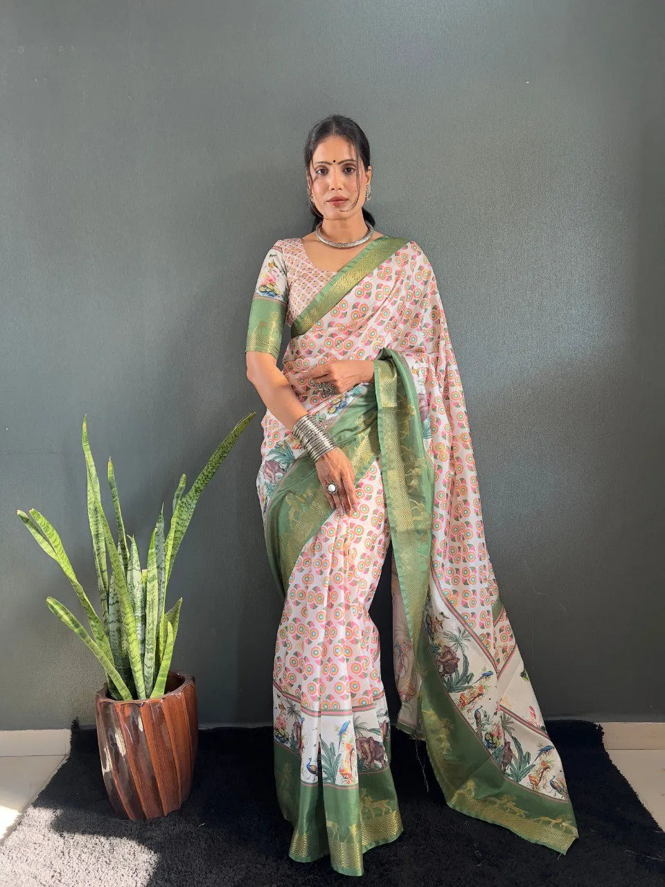 Heritage Silk Saree with Artistic Handpainted Print