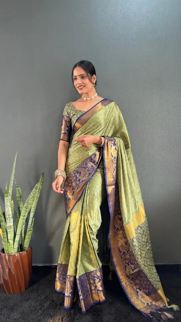Luxury Silk Saree with Intricate Golden Zari Work
