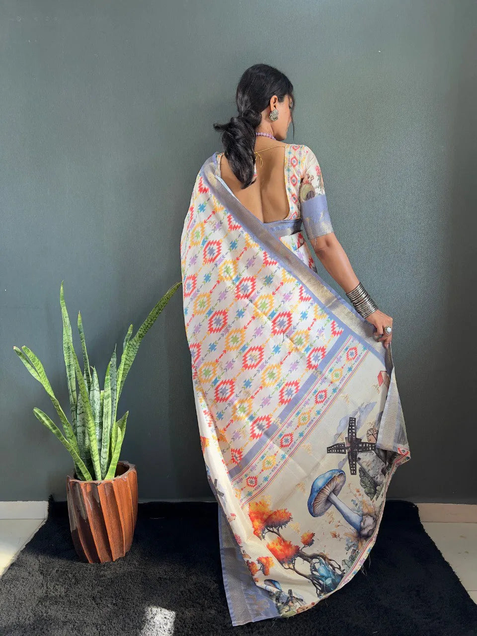 Heritage Silk Saree with Artistic Handpainted Print