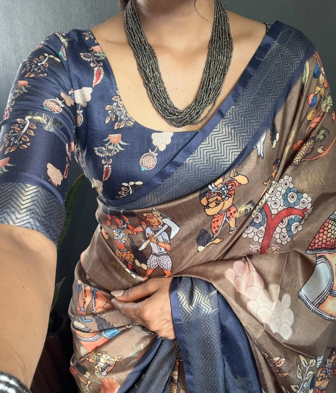 Heritage Silk Saree with Artistic Handpainted Print