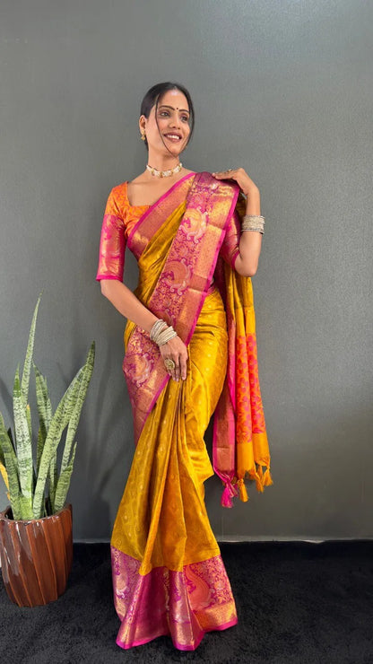 Luxury Silk Saree with Intricate Golden Zari Work
