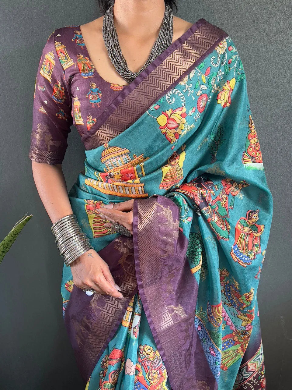 Heritage Silk Saree with Artistic Handpainted Print