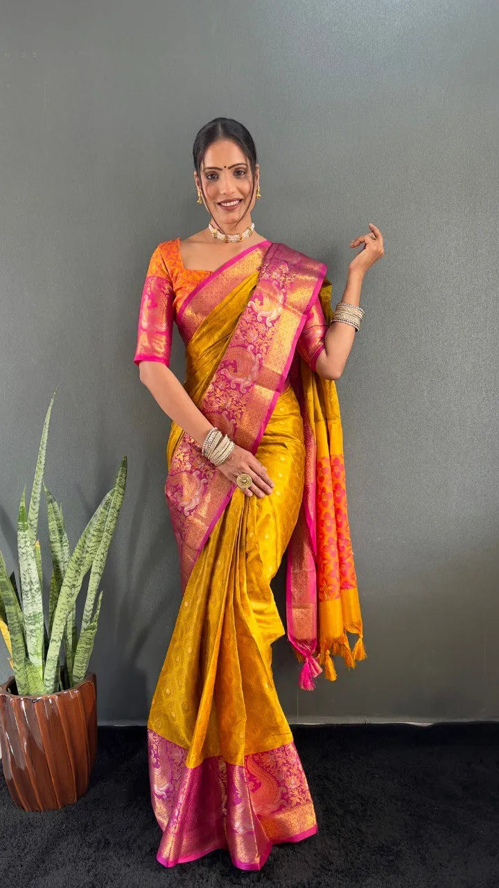 Luxury Silk Saree with Intricate Golden Zari Work