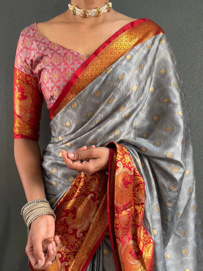 Luxury Silk Saree with Intricate Golden Zari Work