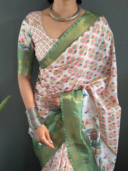 Heritage Silk Saree with Artistic Handpainted Print