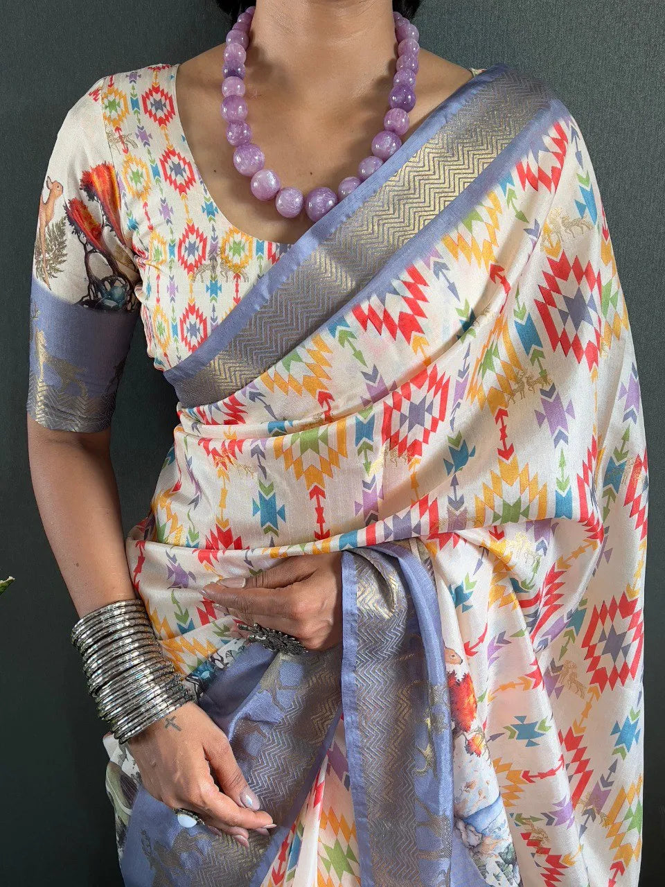Heritage Silk Saree with Artistic Handpainted Print