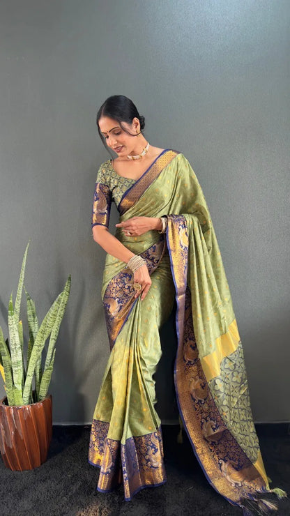 Luxury Silk Saree with Intricate Golden Zari Work