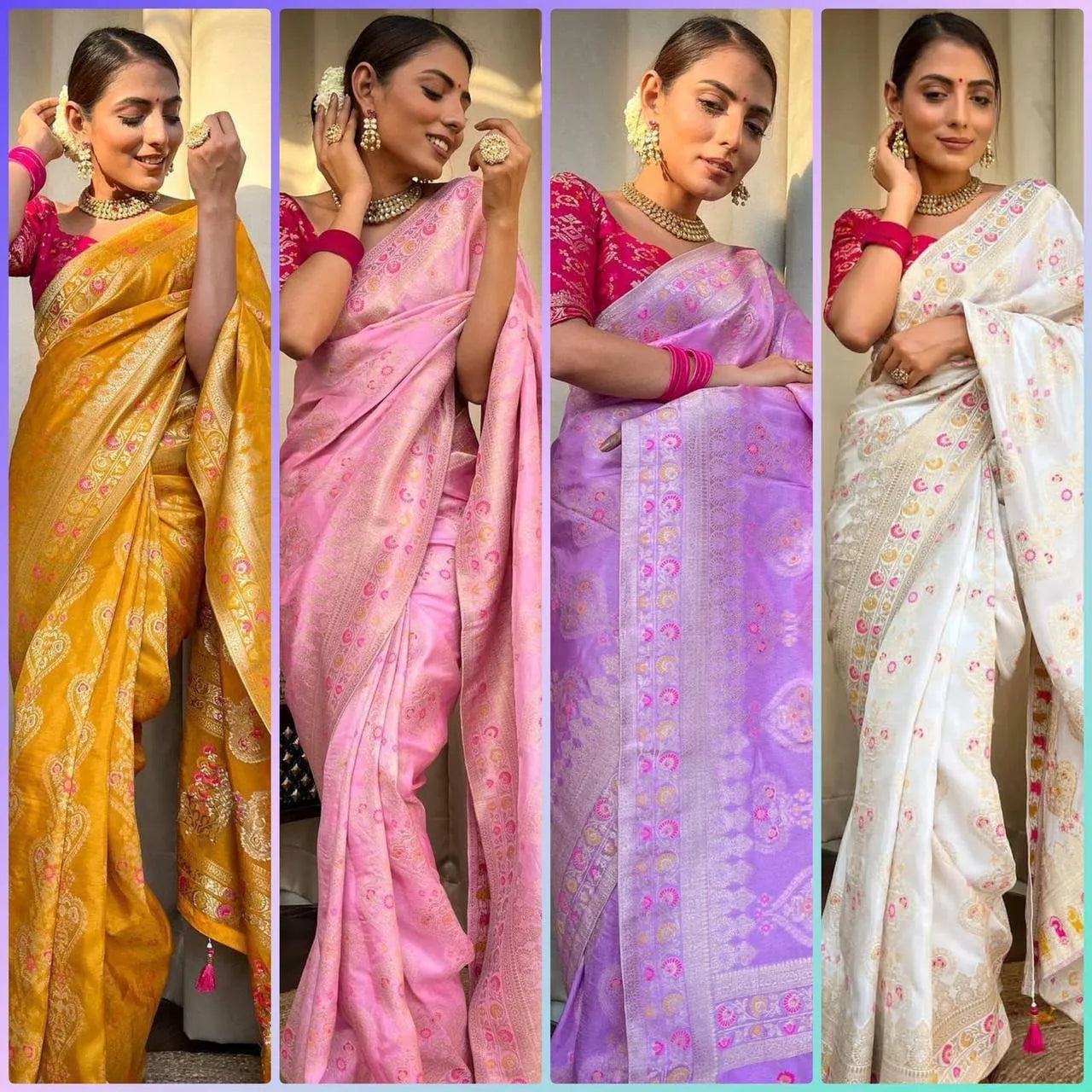 Traditional Banarasi Saree with Floral Golden Motifs