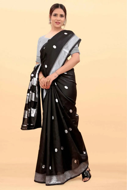 Elegant Black Banarasi Saree with Silver Detailing