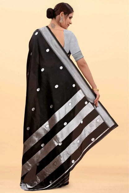 Elegant Black Banarasi Saree with Silver Detailing
