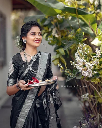 Elegant Black Banarasi Saree with Silver Detailing