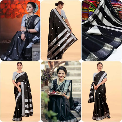 Elegant Black Banarasi Saree with Silver Detailing