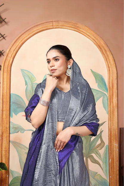 Rich & Regal Ready-to-Wear Saree | Premium Tissue Cotton
