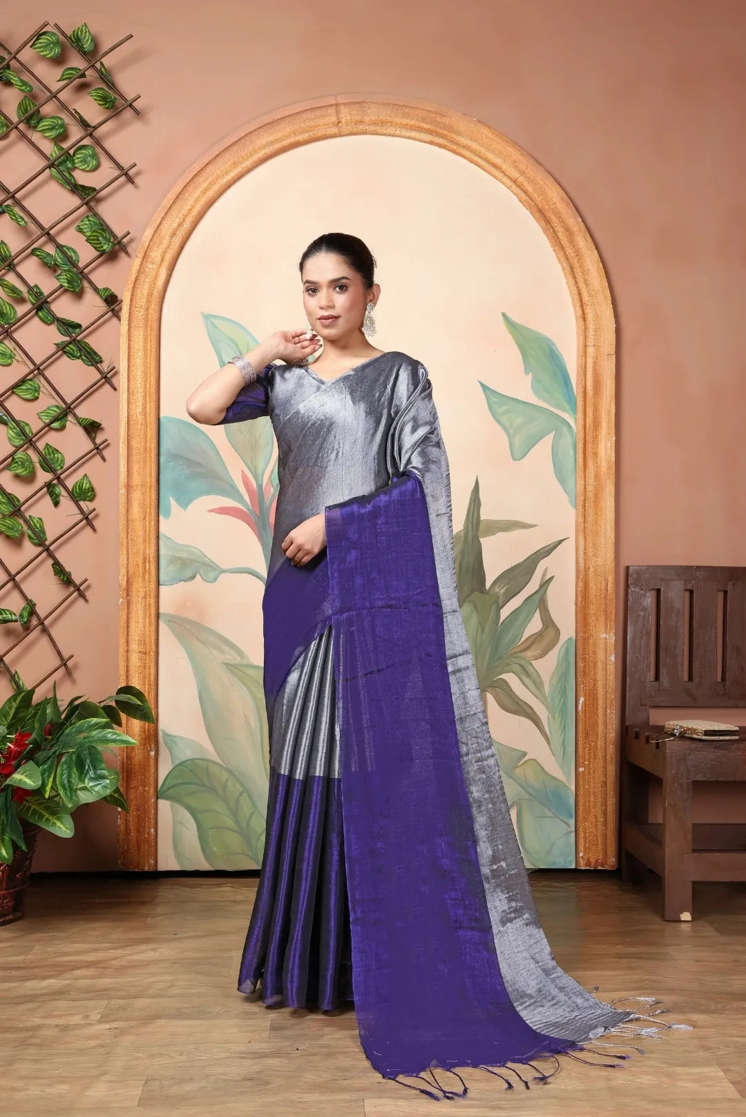 Rich & Regal Ready-to-Wear Saree | Premium Tissue Cotton