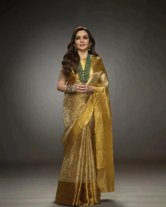 Luxury Golden Silk Saree for Wedding & Festive Wear