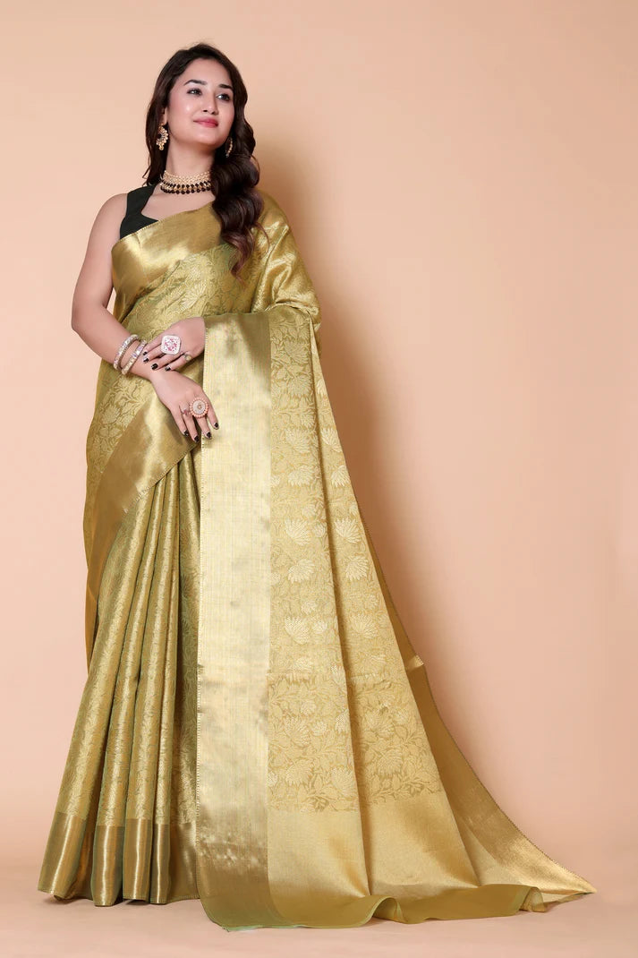 Luxury Golden Silk Saree for Wedding & Festive Wear