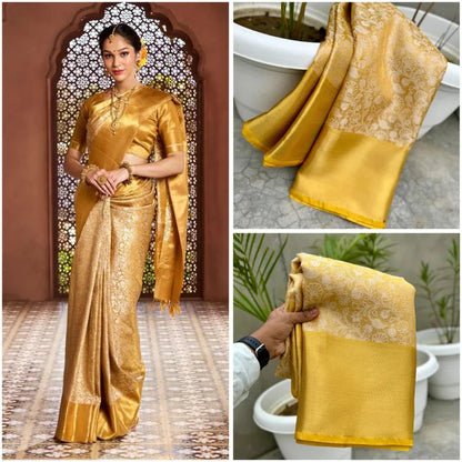 Elegant Floral Weave Saree with Rich Zari Border