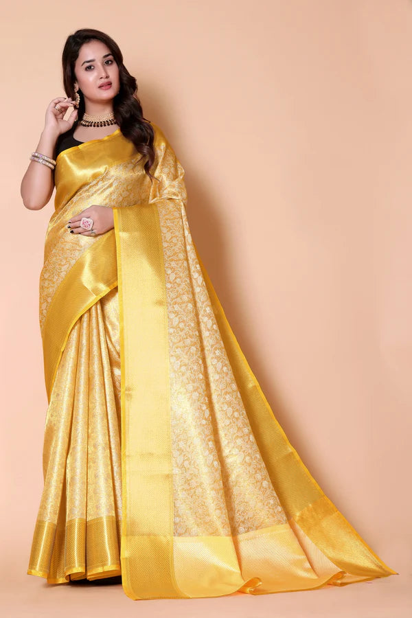Elegant Floral Weave Saree with Rich Zari Border