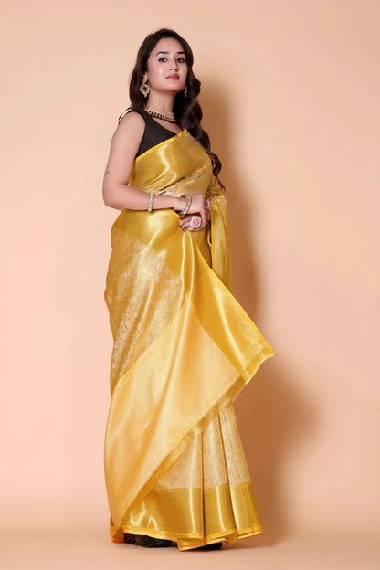 Elegant Floral Weave Saree with Rich Zari Border