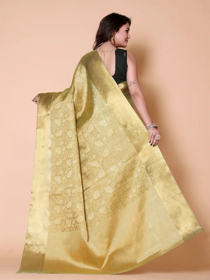Luxury Golden Silk Saree for Wedding & Festive Wear