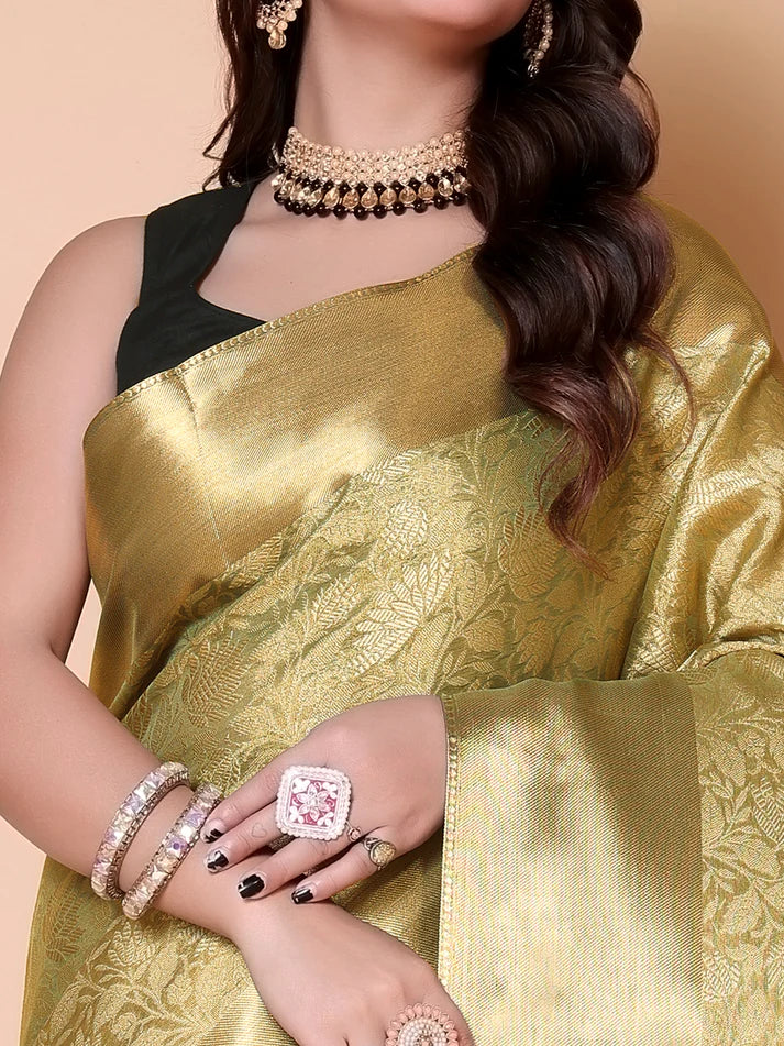 Luxury Golden Silk Saree for Wedding & Festive Wear