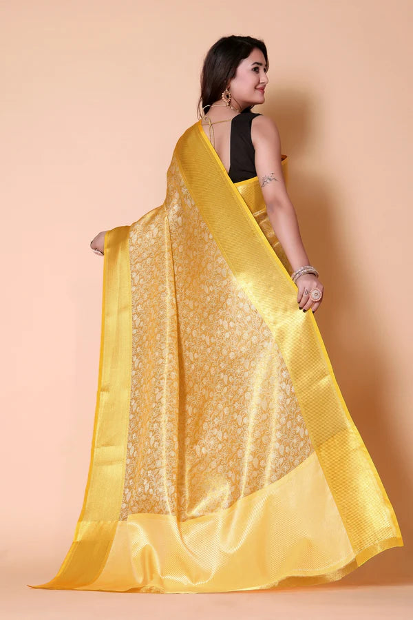 Elegant Floral Weave Saree with Rich Zari Border