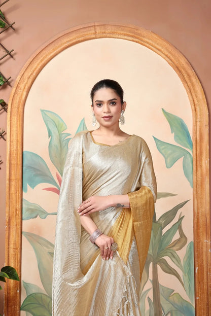 Rich & Regal Ready-to-Wear Saree | Premium Tissue Cotton