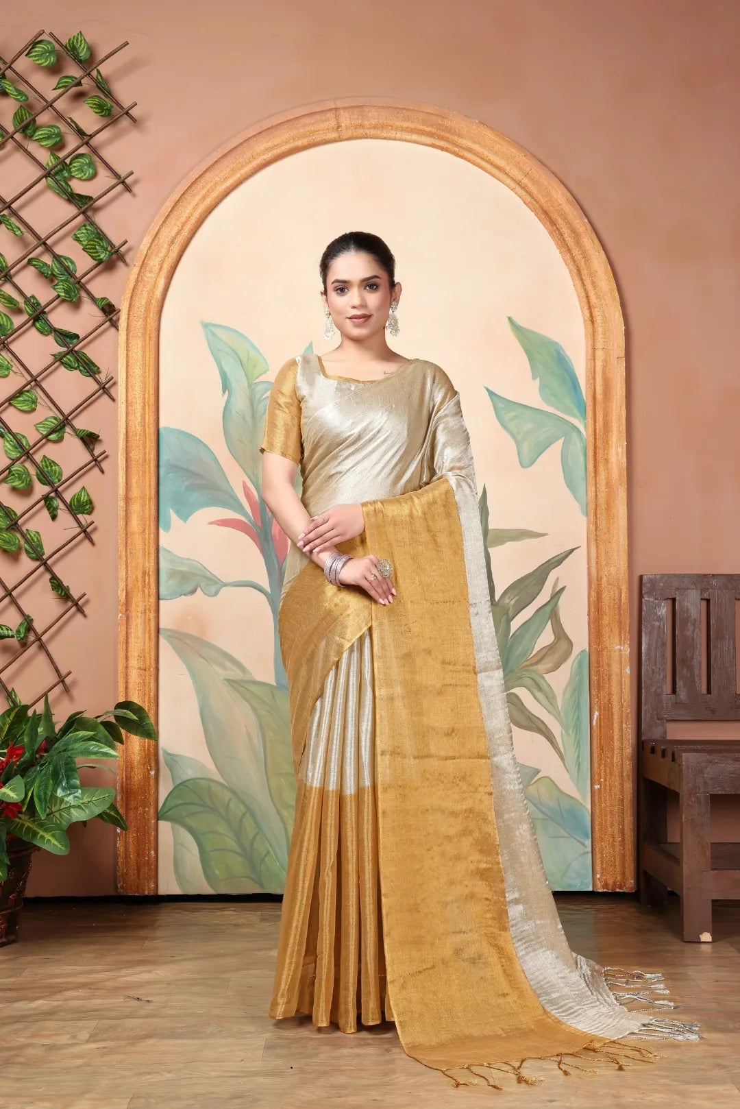 Rich & Regal Ready-to-Wear Saree | Premium Tissue Cotton