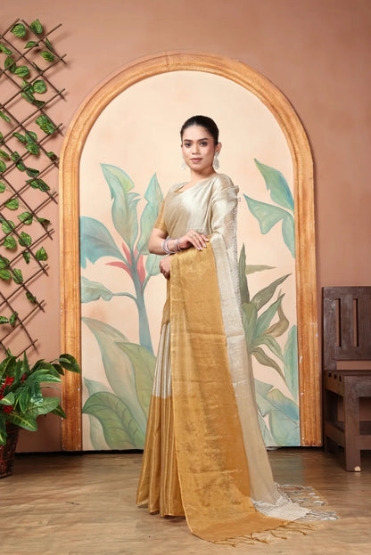 Rich & Regal Ready-to-Wear Saree | Premium Tissue Cotton