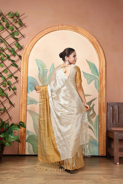 Rich & Regal Ready-to-Wear Saree | Premium Tissue Cotton