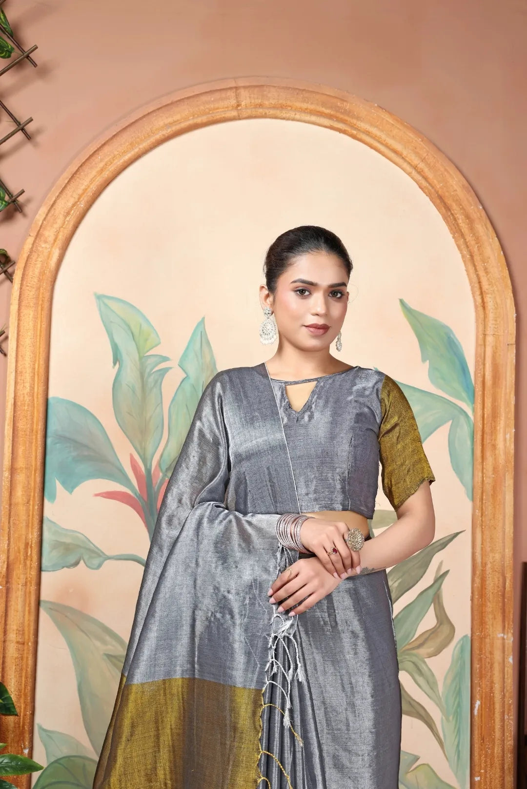 Rich & Regal Ready-to-Wear Saree | Premium Tissue Cotton