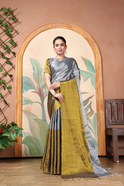 Rich & Regal Ready-to-Wear Saree | Premium Tissue Cotton
