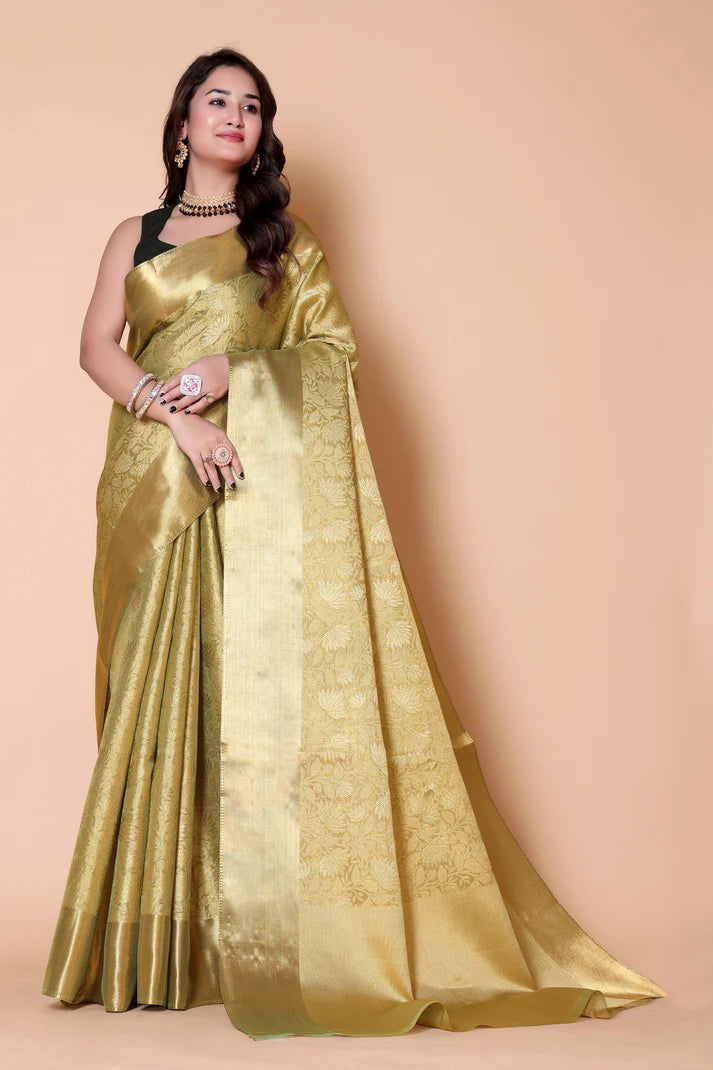 Luxury Golden Silk Saree for Wedding & Festive Wear