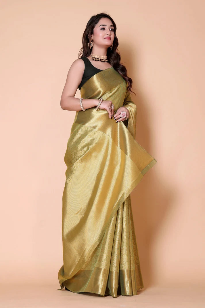 Luxury Golden Silk Saree for Wedding & Festive Wear
