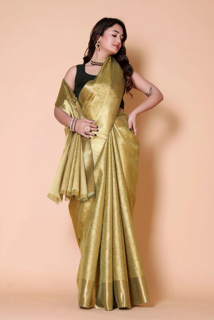 Luxury Golden Silk Saree for Wedding & Festive Wear