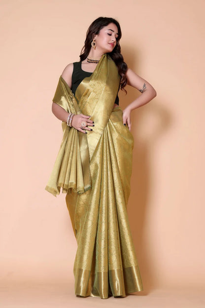Luxury Golden Silk Saree for Wedding & Festive Wear