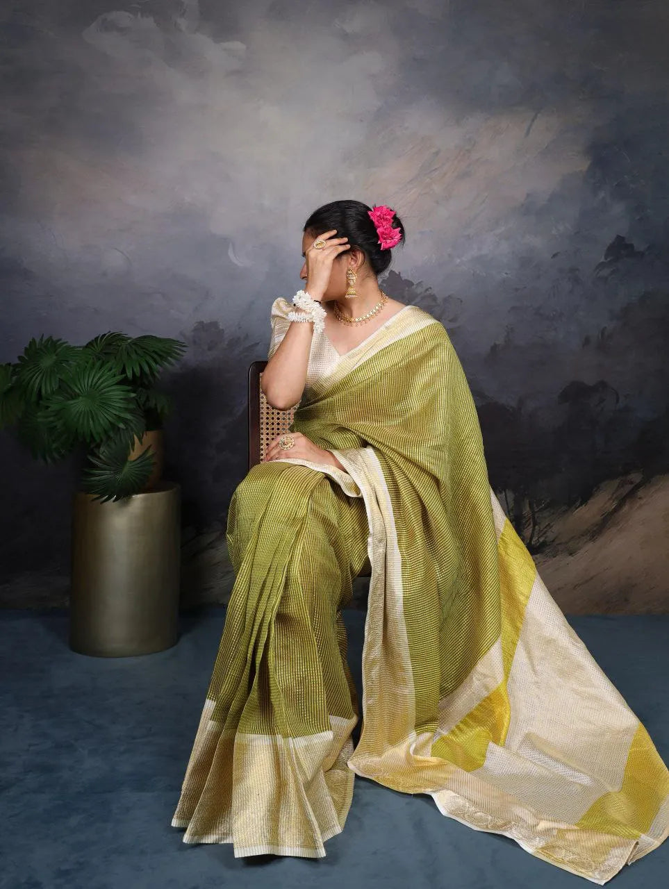 Traditional Yellow Silk Saree with Elegant Golden Zari Weaving