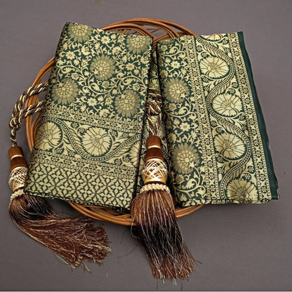 Dark Green Kanjivaram Silk Saree with Golden Zari Work