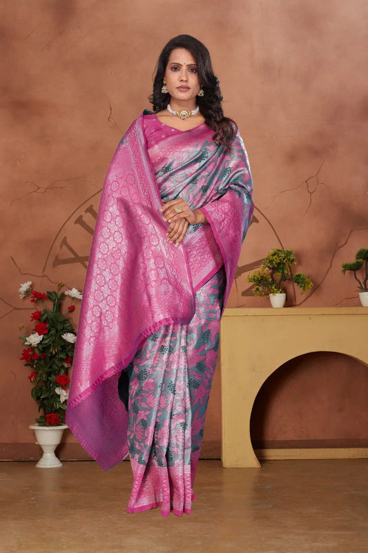 Luxurious Banarasi Silk Saree with Floral Brocade Weaving