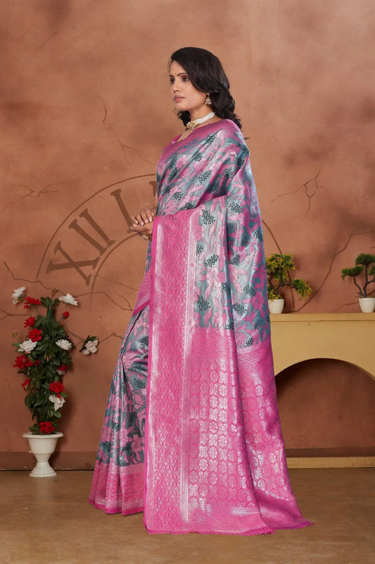 Luxurious Banarasi Silk Saree with Floral Brocade Weaving